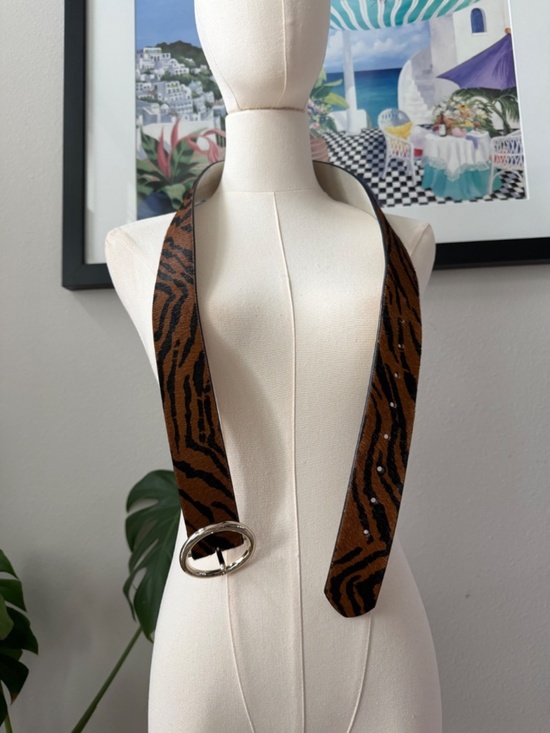 White House Black Market Leather Pony Hair Zebra Belt Size Med main image 5